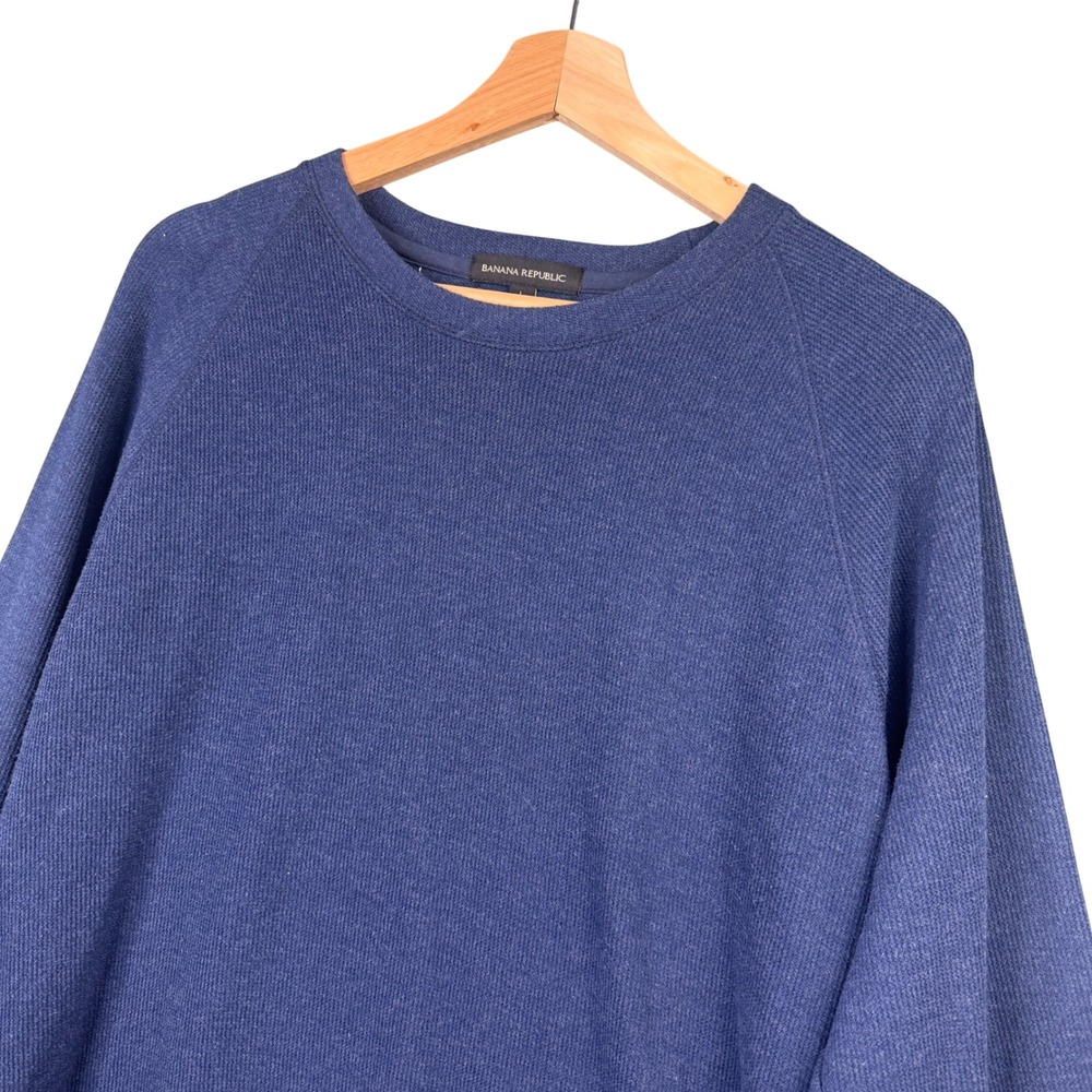 Banana Republic Mens Blue‎ Waffle Knit Raglan Crew Neck Pullover Sweater Large